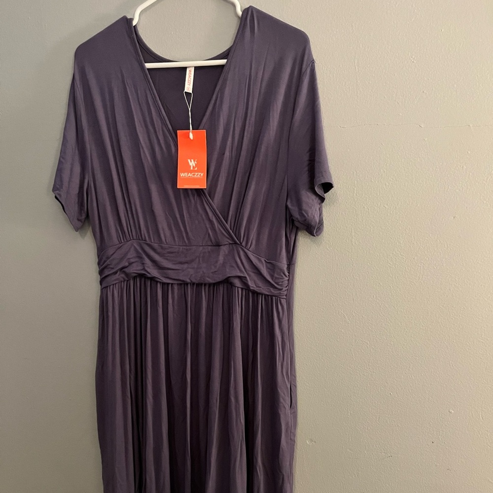 WEACZZY Women's Summer Short Sleeve Casual Dresses V-Neck Party Dress w/Pockets